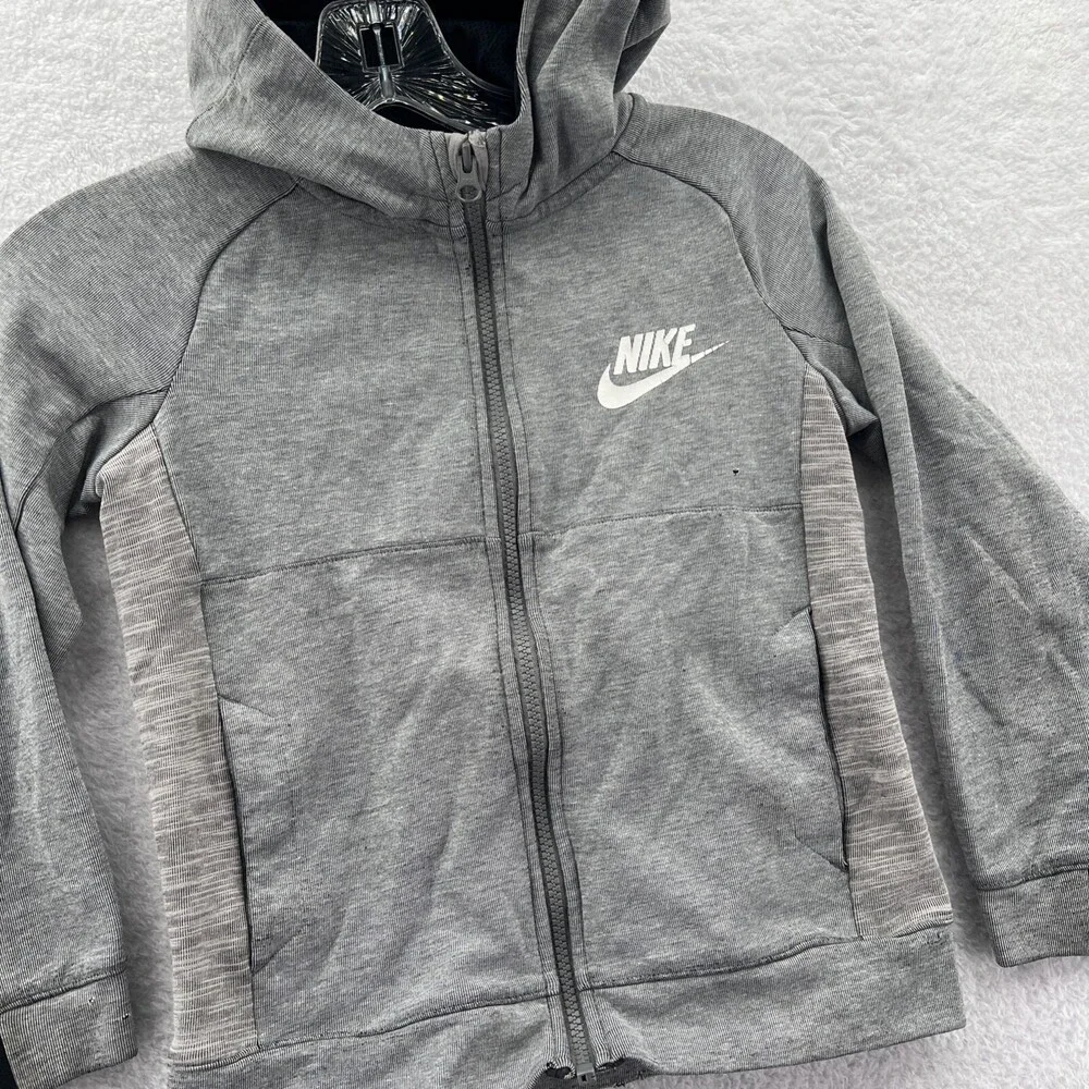 Nike Hoodie Boys XS Gray Full Zip Zip Long Sleeve‎ Jacket Logo Youth Extra Small